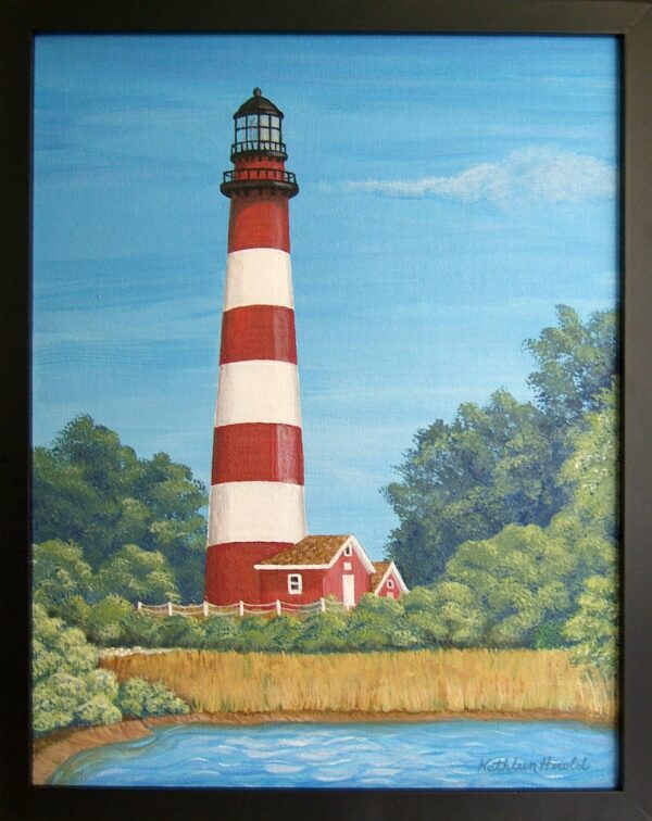 Assateague Island Lighthouse acrylic painting - framed