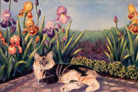 Cat with Irises