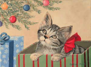 Christmas kitten painting