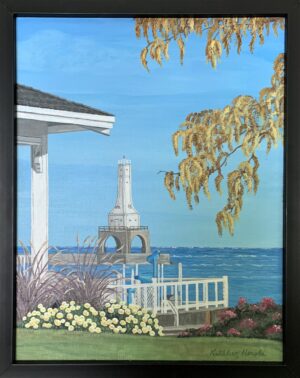 Breakwater Lighthouse from Rotary Park acrylic painting - framed