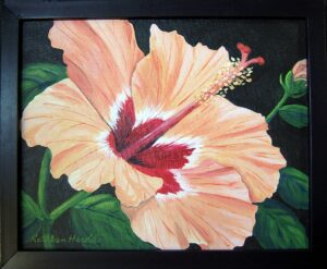 Peach and Red Hibiscus acrylic painting