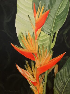 Blooming Heliconia acrylic painting