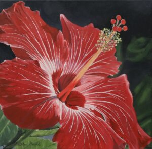 Red Hibiscus acrylic painting