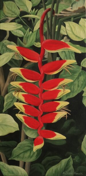 Red Heliconia acrylic painting